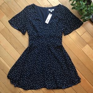 NWT BB Dakota Navy Polka Dot Dress